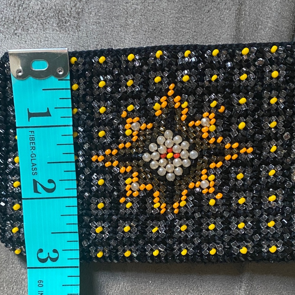 Vintage Hand Beaded Coin Purse Wallet Boho Floral Geometric Beaded Zip Pouch - Picture 7 of 7
